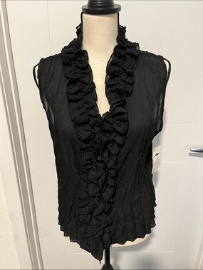 Piano Sleeveless Black Ruffled V-Neck Top Emo Dark Romantic Whimsigoth Goth